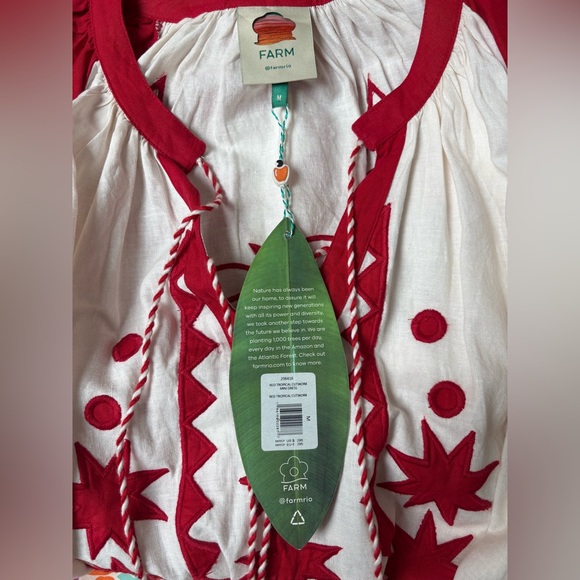 NWT Farm Rio Red white cut work minidress with optional sash Medium - Picture 4 of 8